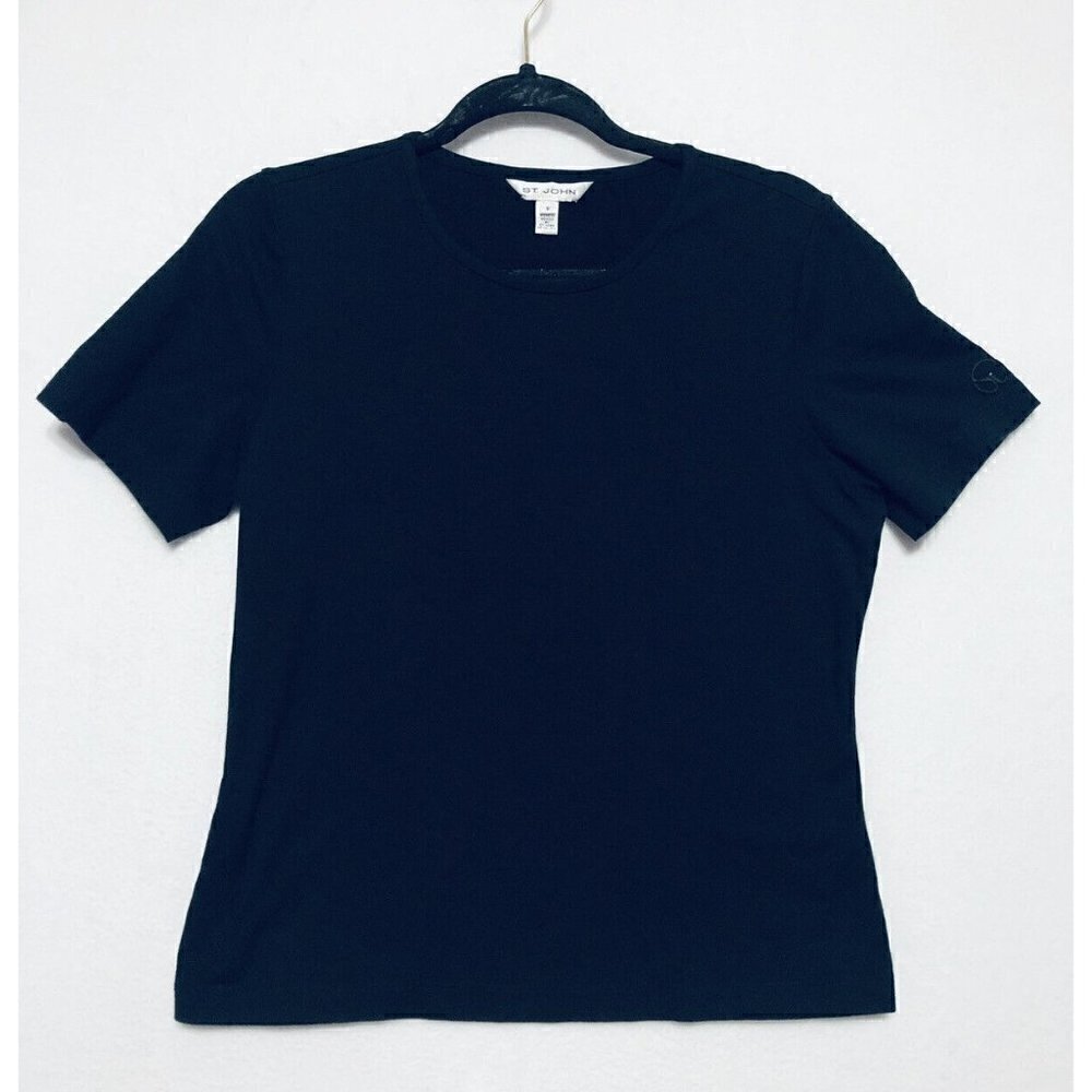 St John T Shirt Womens Small Black Short Sleeve Embroidered Capsule Essential
